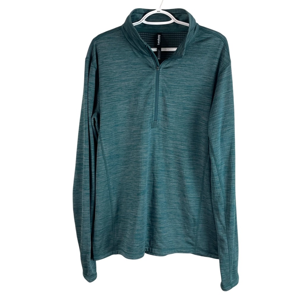 Landway 1/4 Zip Pullover Mens XL Teal Space Dye Grid Fleece Athletic Top - Picture 2 of 5